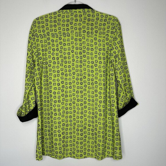 Ali Miles Tunic Top Size S Green Black Geometric Button Front Art to wear - Picture 2 of 12